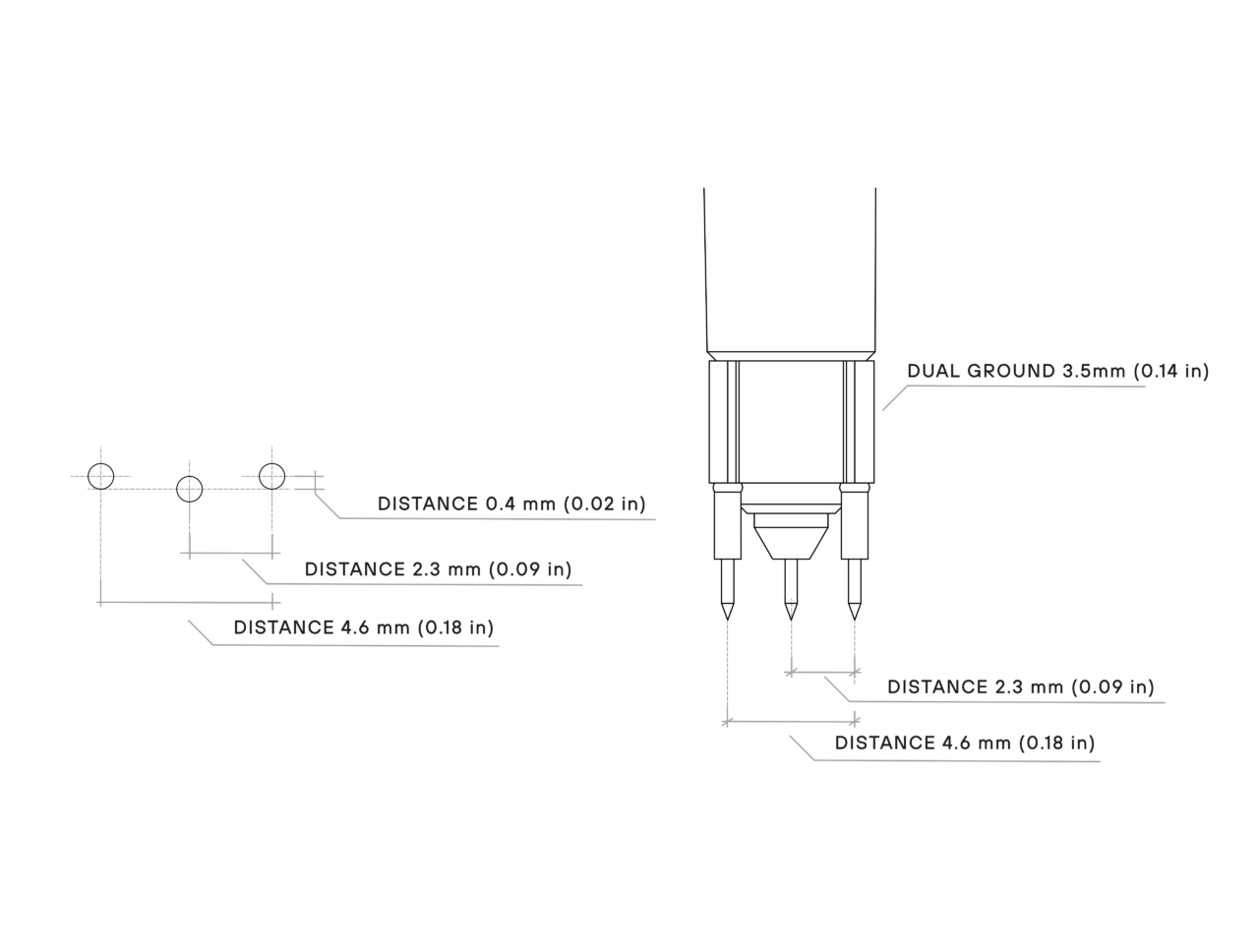 Dimensions of 2x Dual ground spring needle 3,5mm: SQG15 30 dual ground