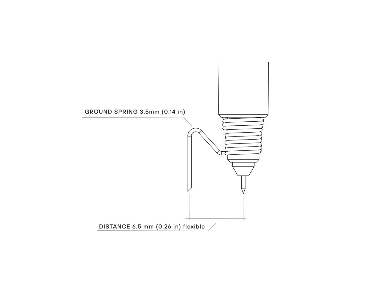 Dimensions of SQG30-DC - 3.0 GHz low impedance 10:1 passive DC probe: SQG15 30 ground spring
