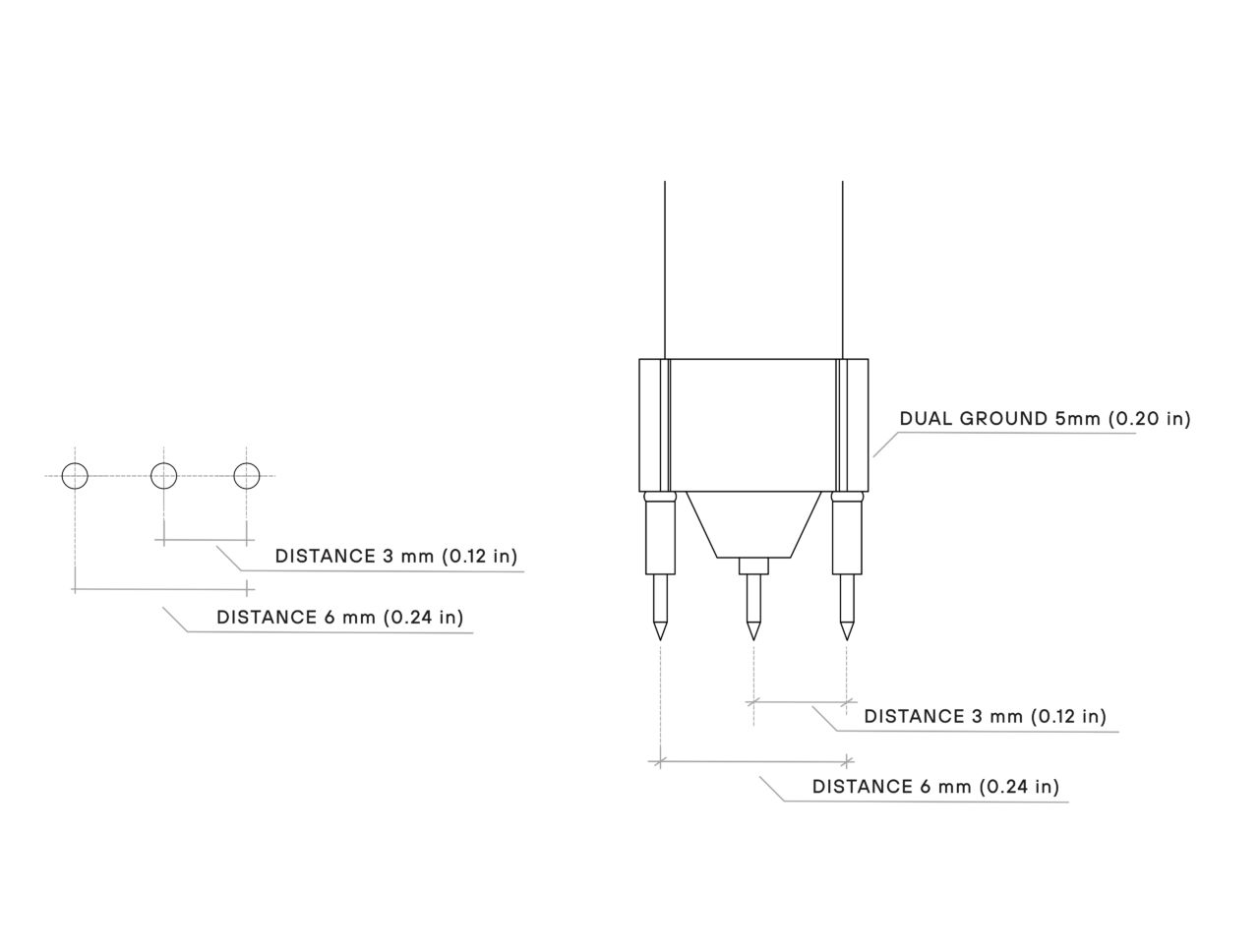 Dimensions of SQG60-AC - 6.0 GHz low impedance 10:1 passive AC probe: SQG60 dual ground