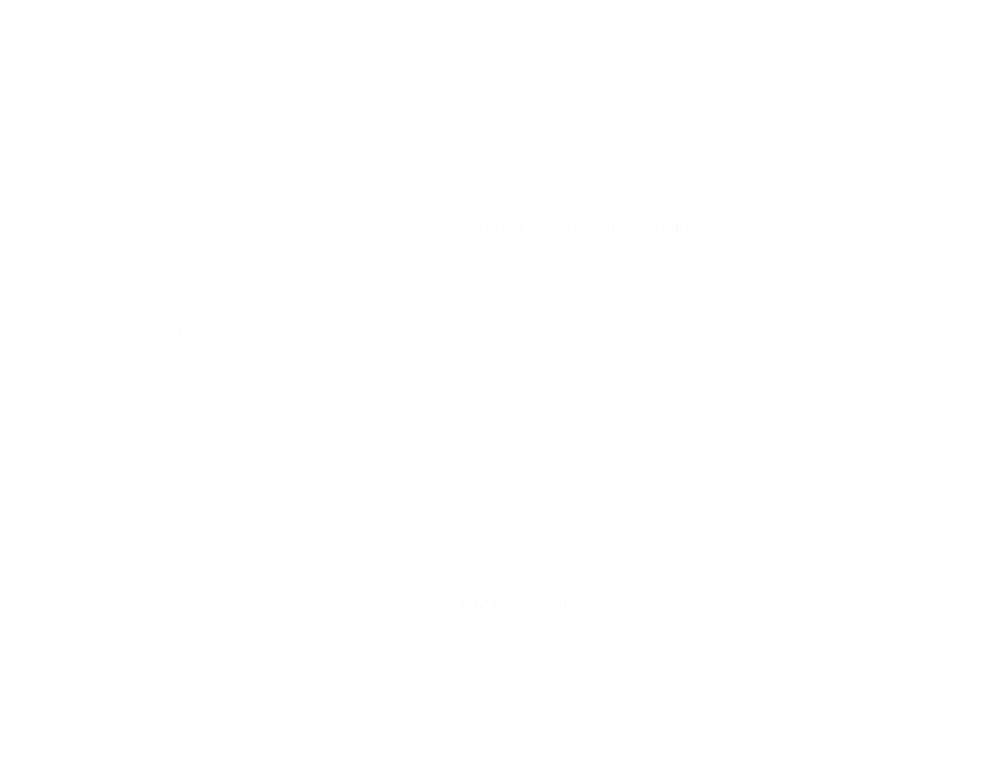 Dual ground 5 mm needle geometry: 3 mm (0.12 in) from signal to ground needle and 6 mm (0.24 in) between the ground needles.