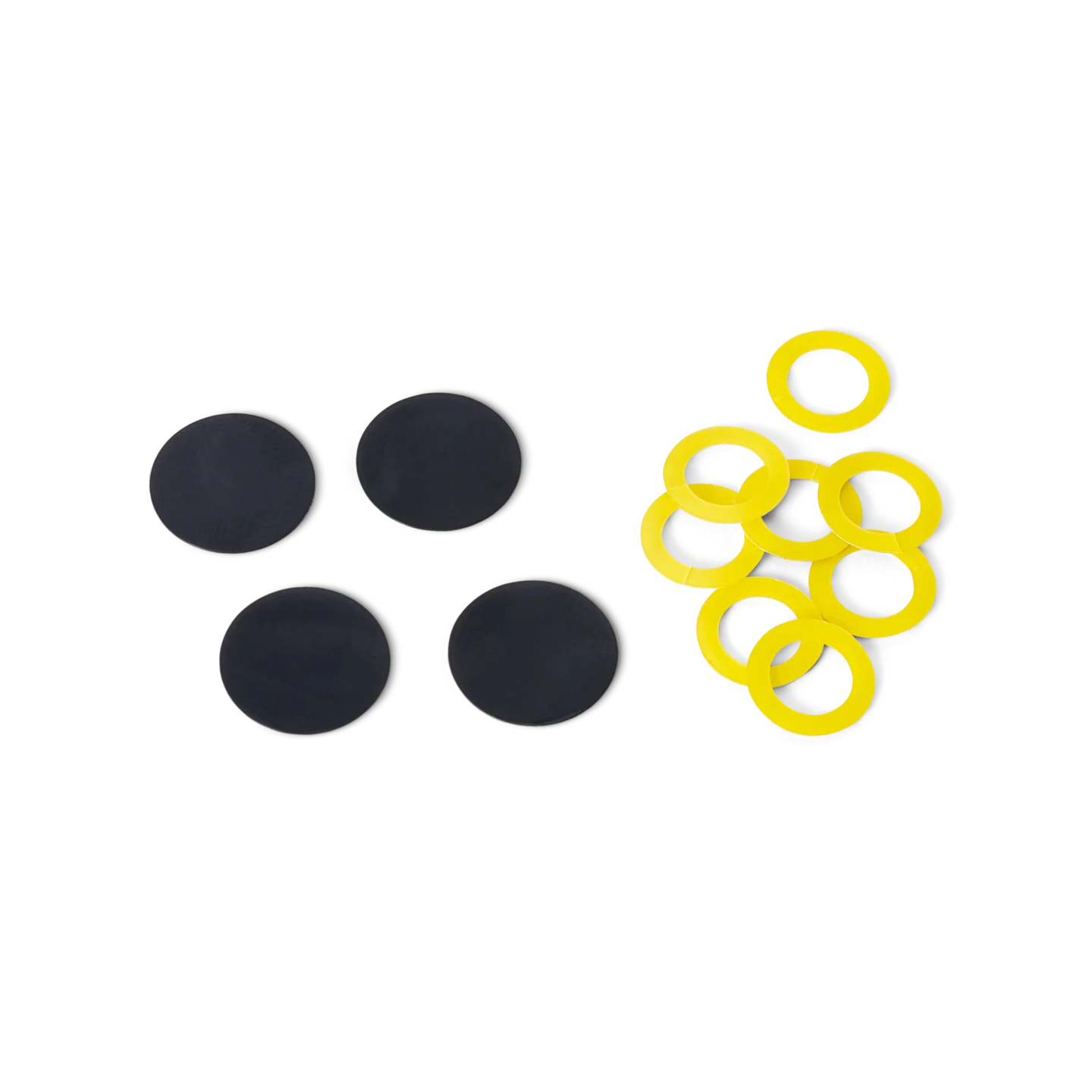Replacement yellow PCB insulation washers and black bottom caps fitting both PCB and probe holder (PCBITE-4004)