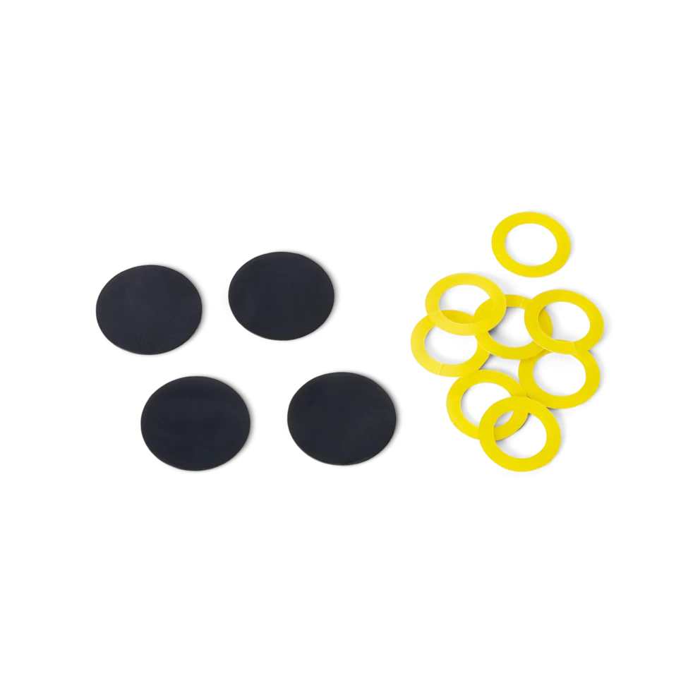 Replacement yellow PCB insulation washers and black bottom caps fitting both PCB and probe holder (PCBITE-4004)
