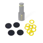 Replacement black bottom caps fitting both PCB and probe holders includes yellow PCB insulation washers (PCBITE-4004)