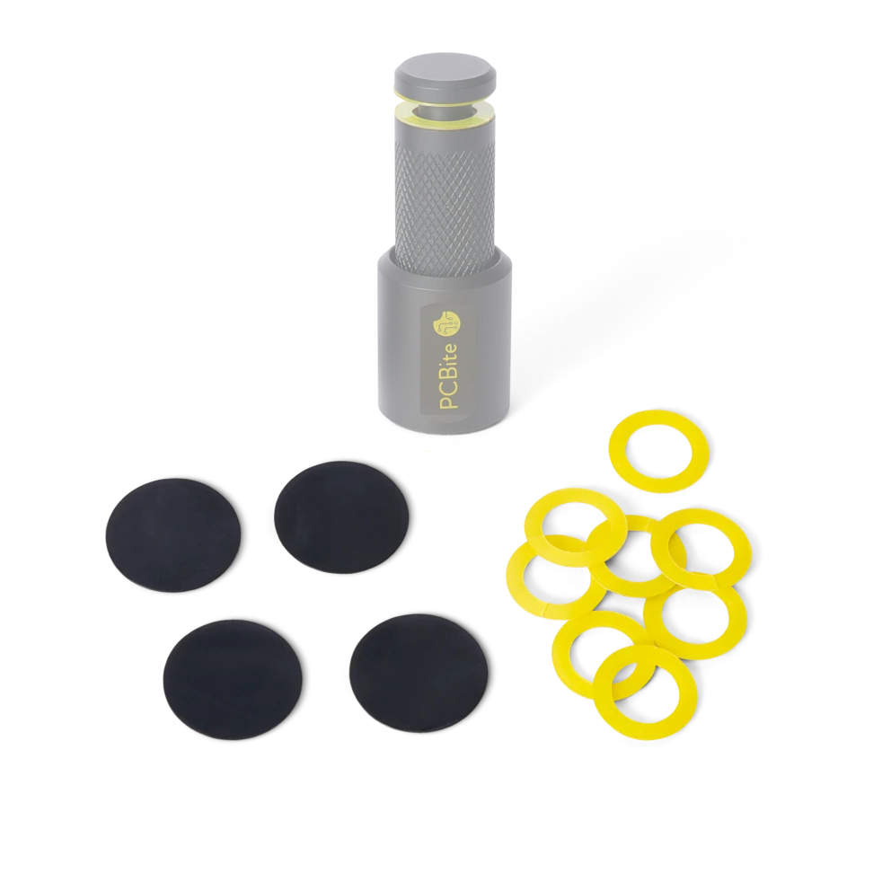 Replacement black bottom caps fitting both PCB and probe holders includes yellow PCB insulation washers (PCBITE-4004)