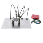 Complete debug test setup with Saleae logic analyzer and PCB and handsfree probe holders (PCBITE-4008)