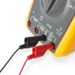 SP10, Red and black banana plug test leads connected to multimeter probing terminals (PCBITE-4011)