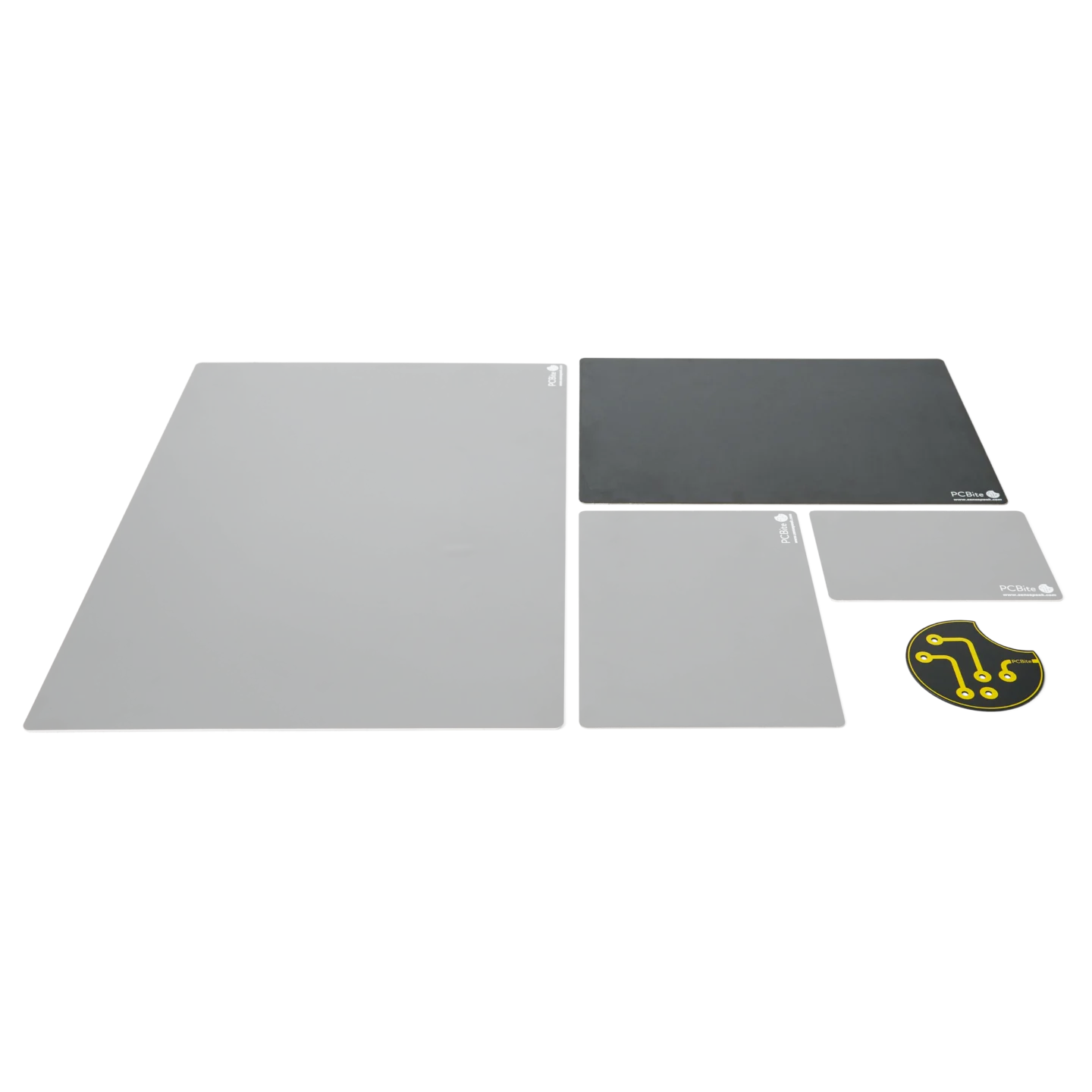 Size comparison of the large A4 insulated baseplate compared with other sizes side by side (PCBITE-4017)