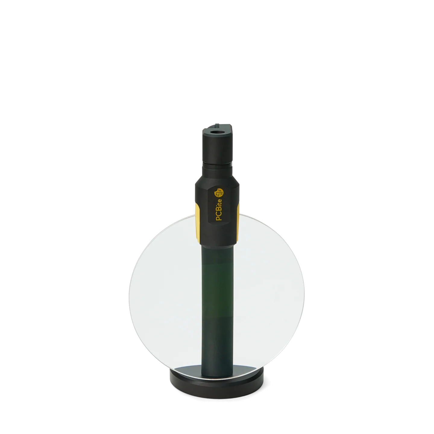 Magnifier with magnetic base and friction based adjustments, folded lens front view (PCBITE-4020)