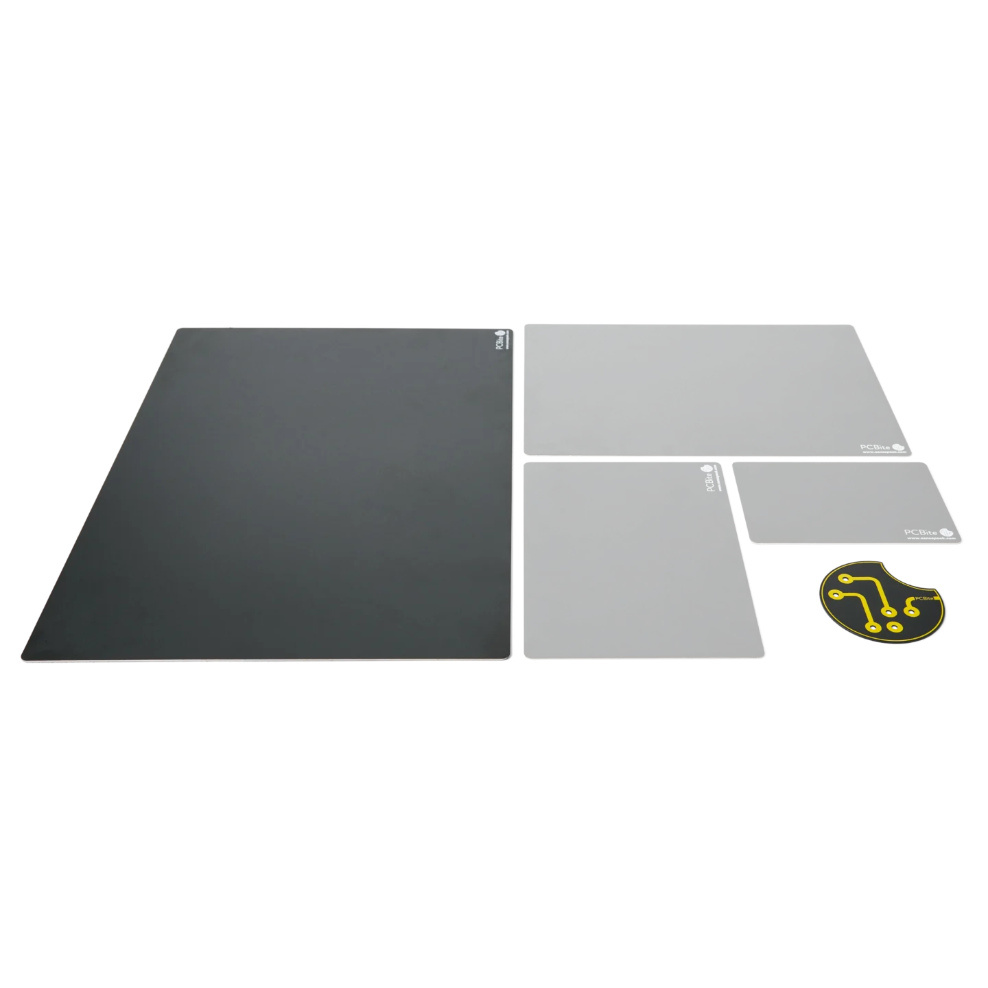 Size comparison of extra large A3 insulated baseplate with other sizes side by side (PCBITE-4021)