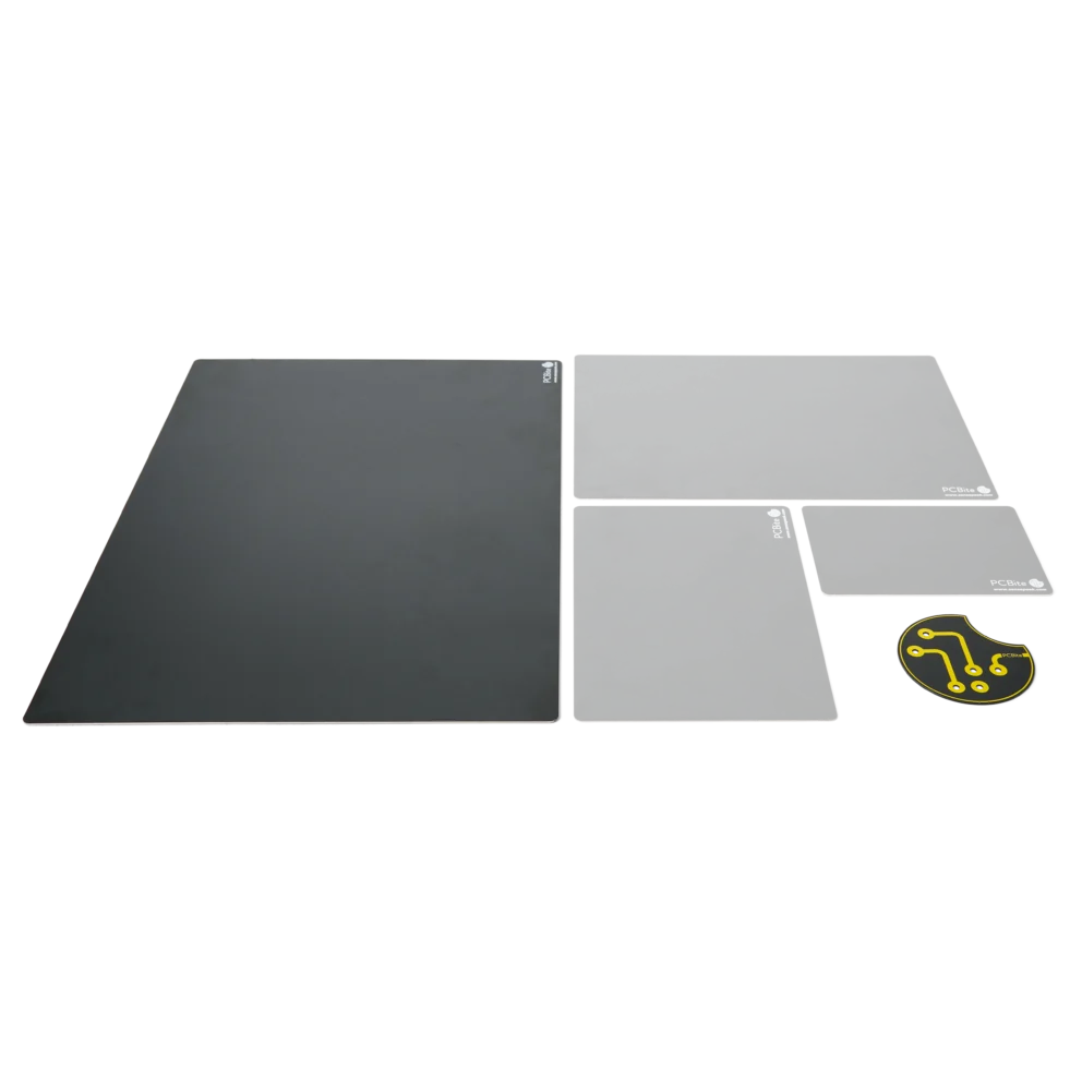 Size comparison of extra large A3 insulated baseplate with other sizes side by side (PCBITE-4021)