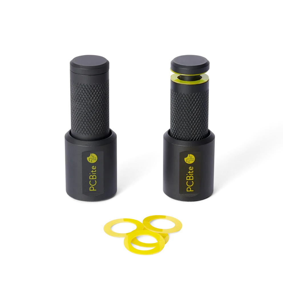 Two PCB holders, magnetic spring-loaded with insulation washers for secure circuit board holding (PCBITE-4022)
