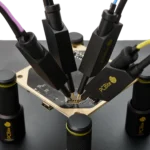 Four handsfree SQ10 probes with spring-loaded tips probing PCB signals simultaneously (PCBITE-6005)