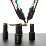 Four handsfree SQ10 probes measuring on PCB held by PCB holder side view (PCBITE-6005)