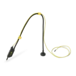 Single handsfree SQ10 probe with yellow color-coded cable holders and connected dupont test wire side view (PCBITE-6005)