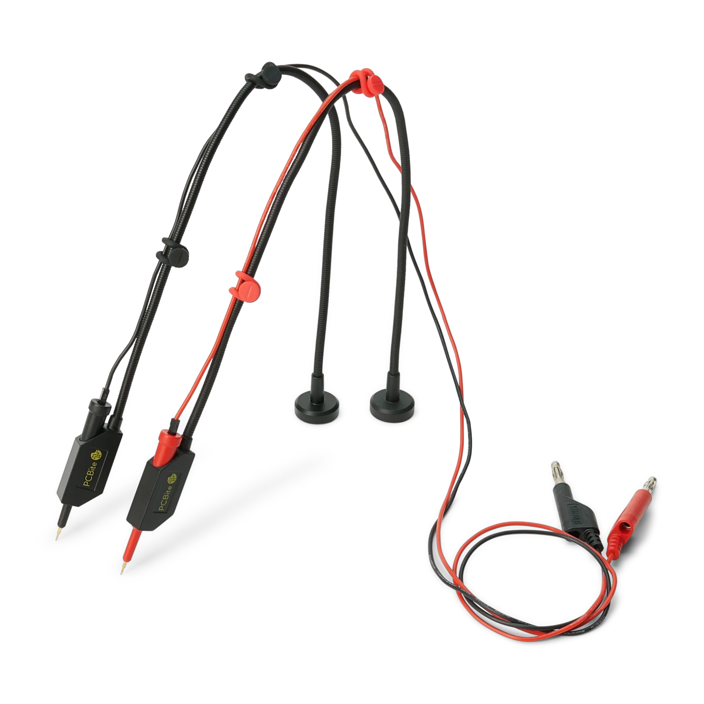 Two handsfree SQ10 probes with connected testwires and colorcoded cable holders (PCBITE-6011)