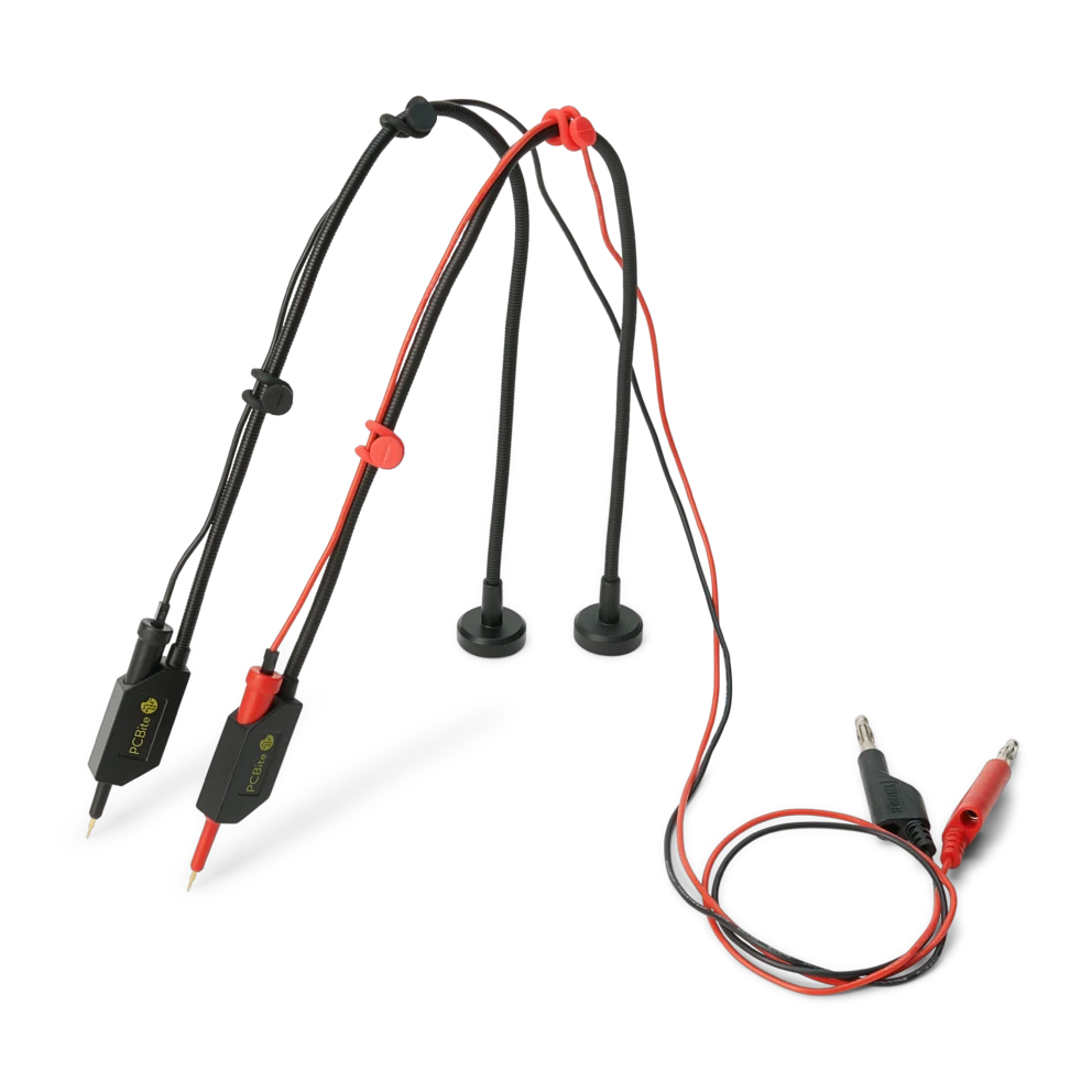 Two handsfree SQ10 probes with connected testwires and colorcoded cable holders (PCBITE-6011)