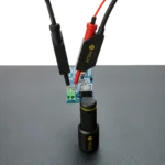 Handsfree measuring with two red/black SQ10 probes with spring-loaded tips on circuit board (PCBITE-6011)