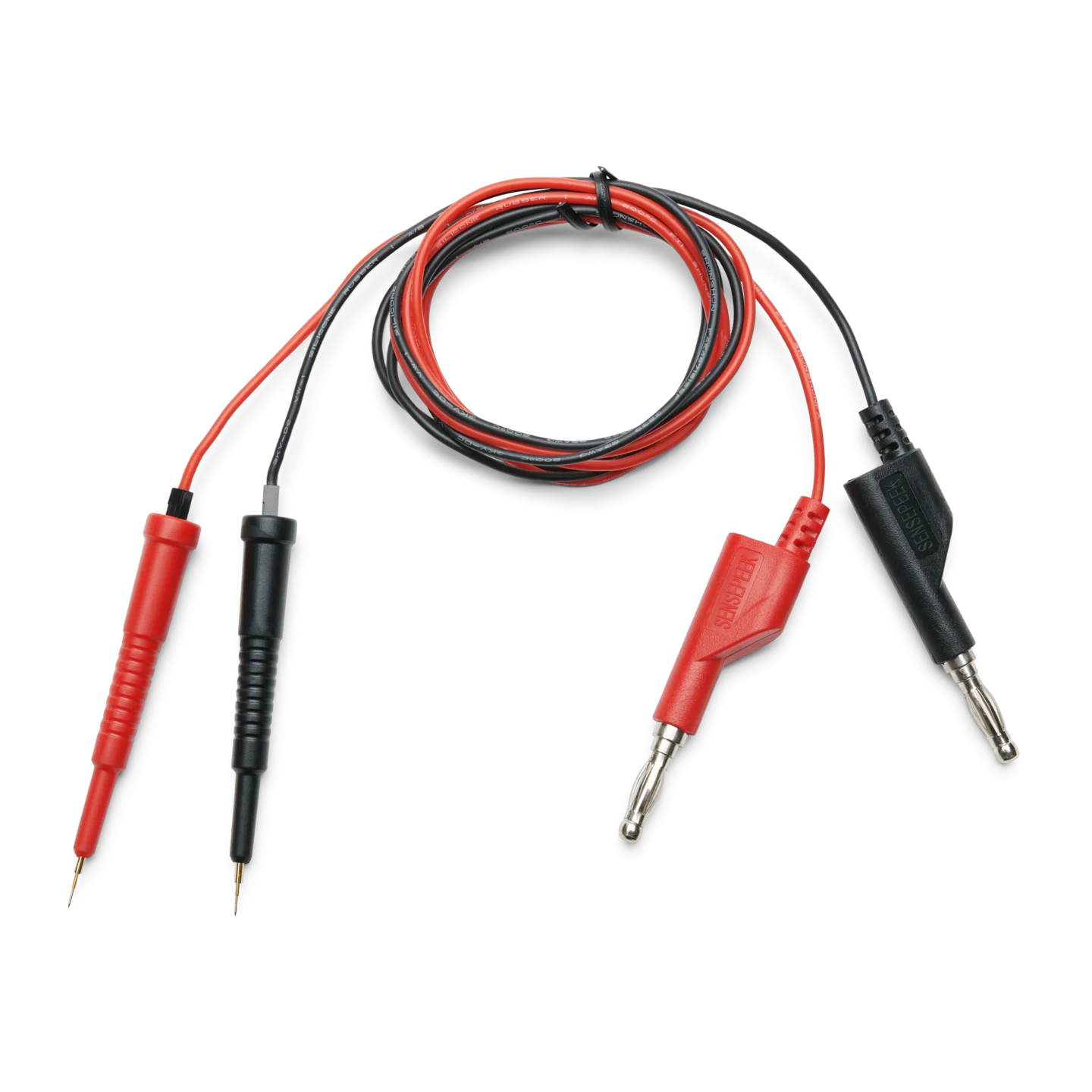 Two SQ10 probe heads connected to red and black banana plug leads (PCBITE-6011)