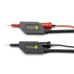 Red and black SQ10 probes mounted in the SQ probe holders with test wire connected (PCBITE-6011)