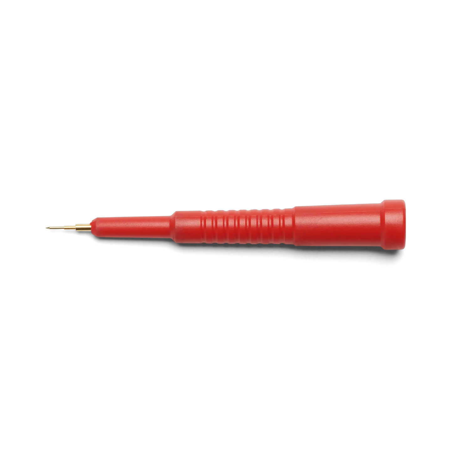 Red SQ10 probe head showing the fine-pitch spring-loaded test needle that can be handheld (PCBITE-6011)