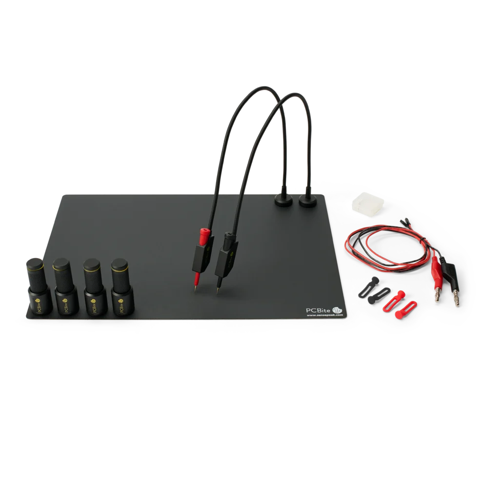Complete kit with PCB holders and two handsfree SQ10 probes including testwires and colorcoded cable holders (PCBITE-6012)