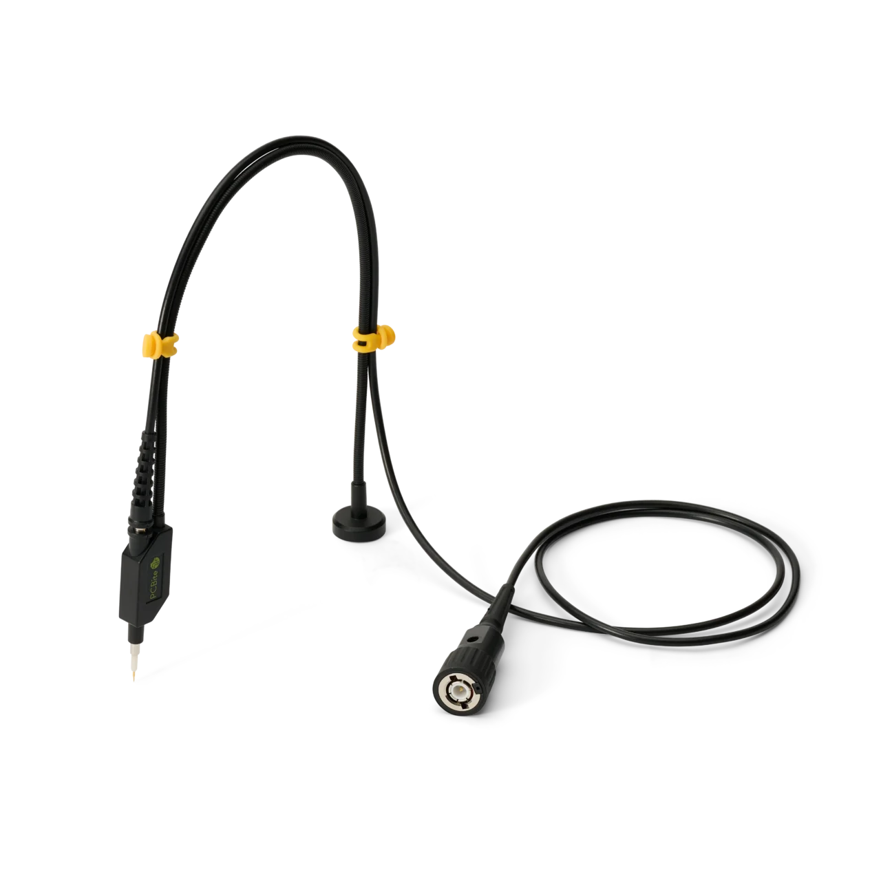 Single handsfree SQ100 100 MHz probe with yellow color-coded cable holders and BNC connector (PCBITE-6013)