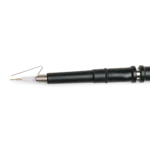 Closeup of SQ100 100 MHz oscilloscope probe front showing a mounted ground spring for handheld oscilloscope probe measurements (PCBITE-6013)