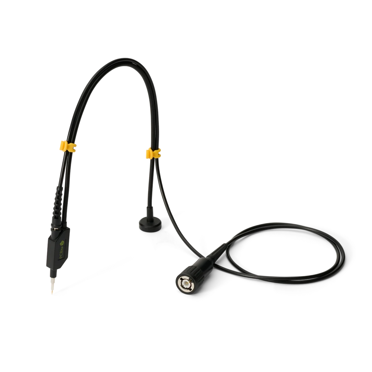 Single handsfree SQ200 200 MHz probe with yellow color-coded cable holders and BNC connector with x10 identifier (PCBITE-6014)