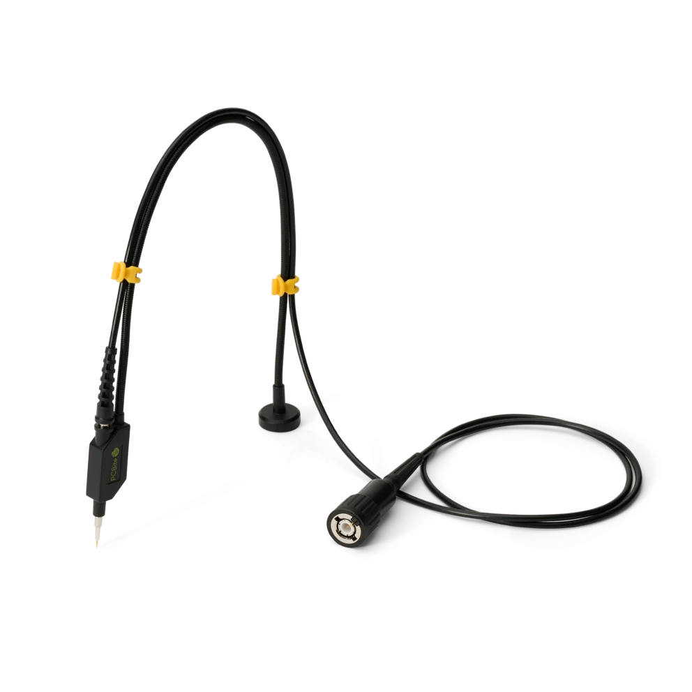 Single handsfree SQ200 200 MHz probe with yellow color-coded cable holders and BNC connector with x10 identifier (PCBITE-6014)
