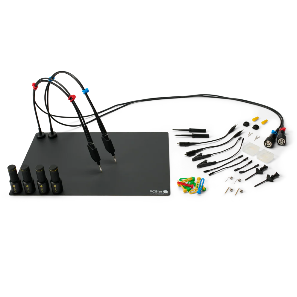 Complete hands-free probing system with 2x SQ200 200 MHz oscilloscope probes, magnetic PCB holders and accessories (PCBITE-6016)