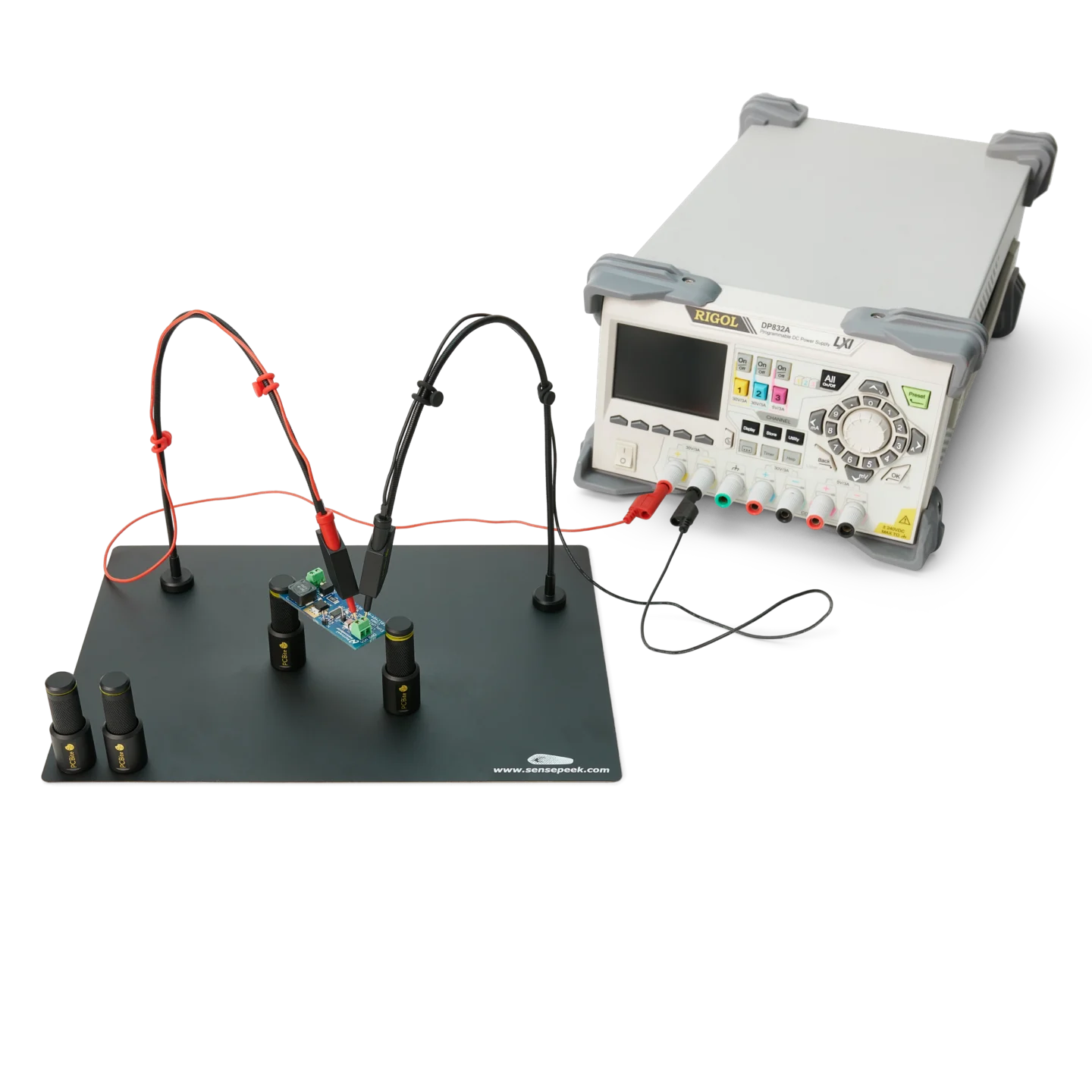 Complete test setup with two handsfree SQ10 probes connected to a power supply (PCBITE-6019)