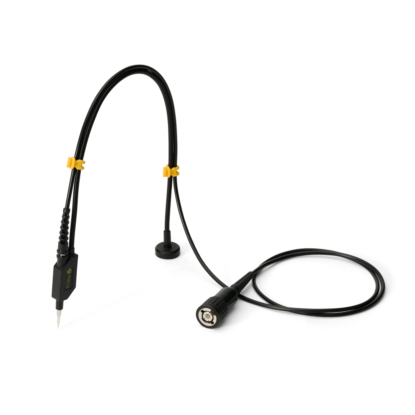 Single handsfree SQ350 350 MHz probe with yellow color-coded cable holders and BNC connector with x10 identifier (PCBITE-6025)
