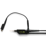 SQ350 350 MHz Probe in holder with insulated alligator clip together with insulator connected to 5mm ground interface (PCBITE-6025)