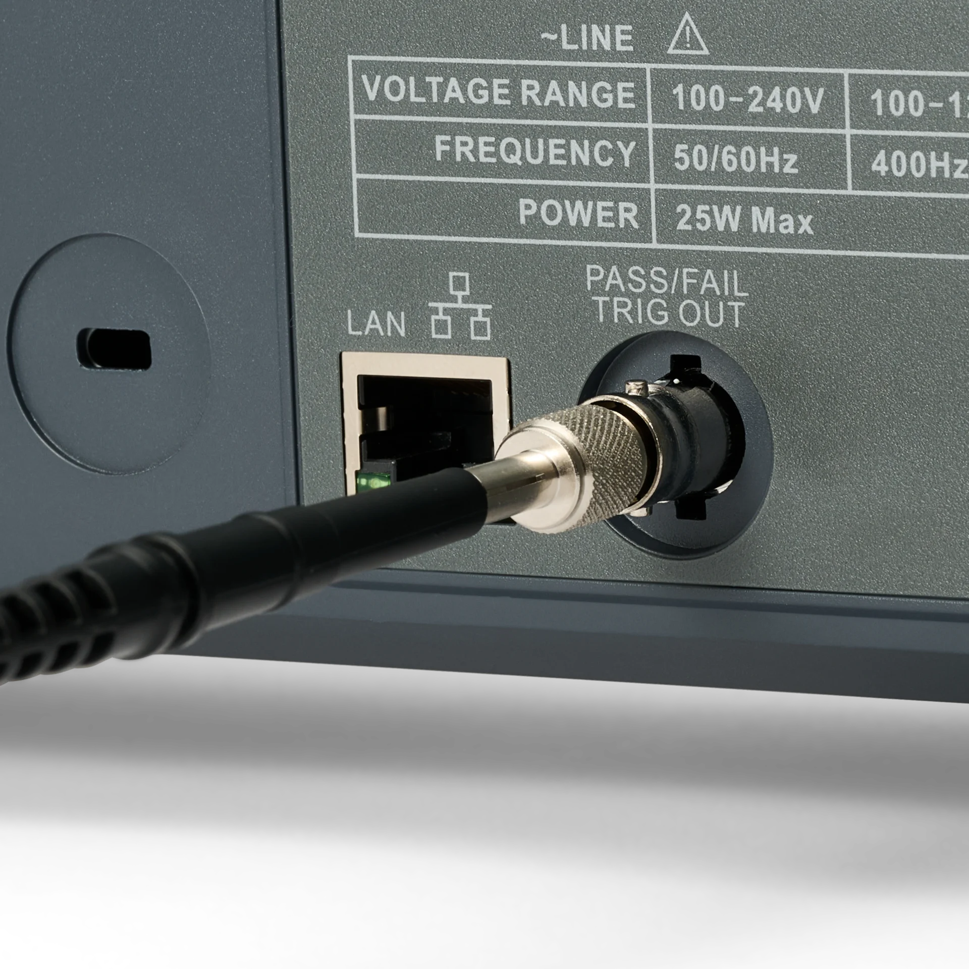 BNC adapter connected to instrument with inserted probe for extended testing capability (PCBITE-7003)