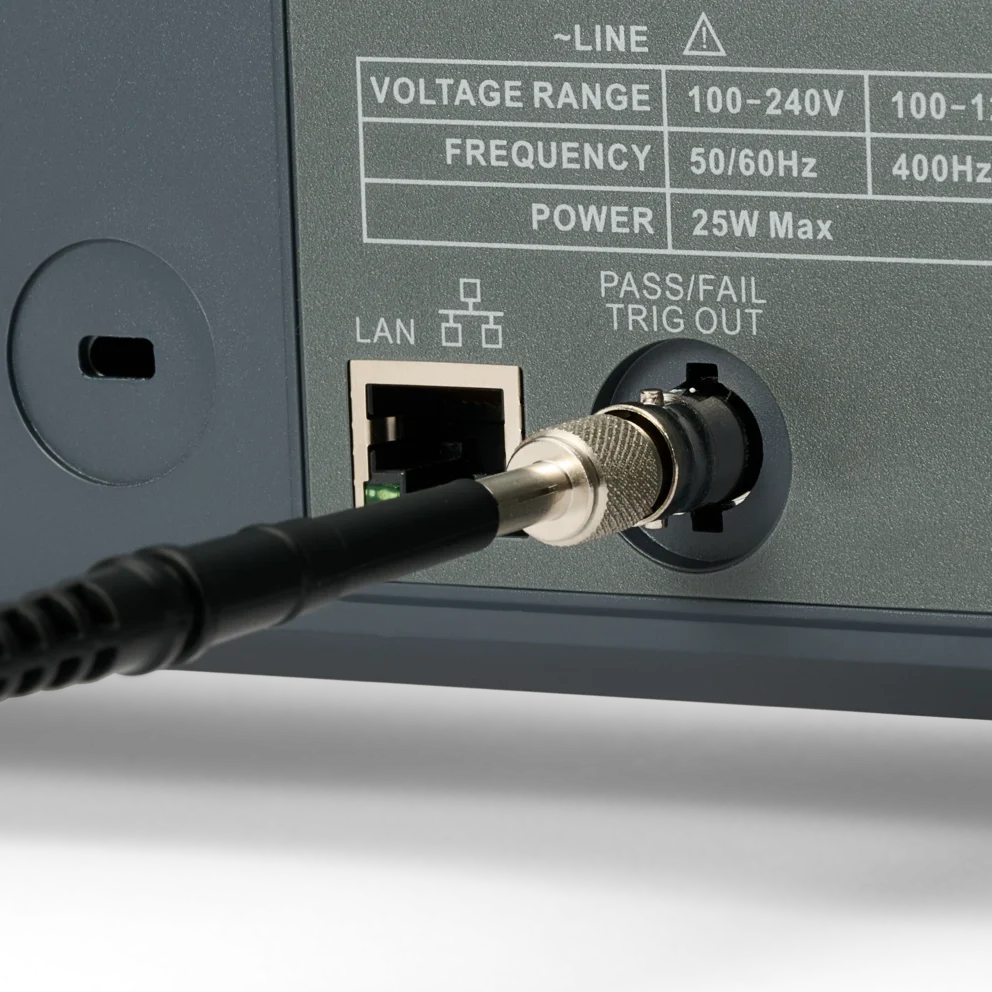 BNC adapter connected to instrument with inserted probe for extended testing capability (PCBITE-7003)