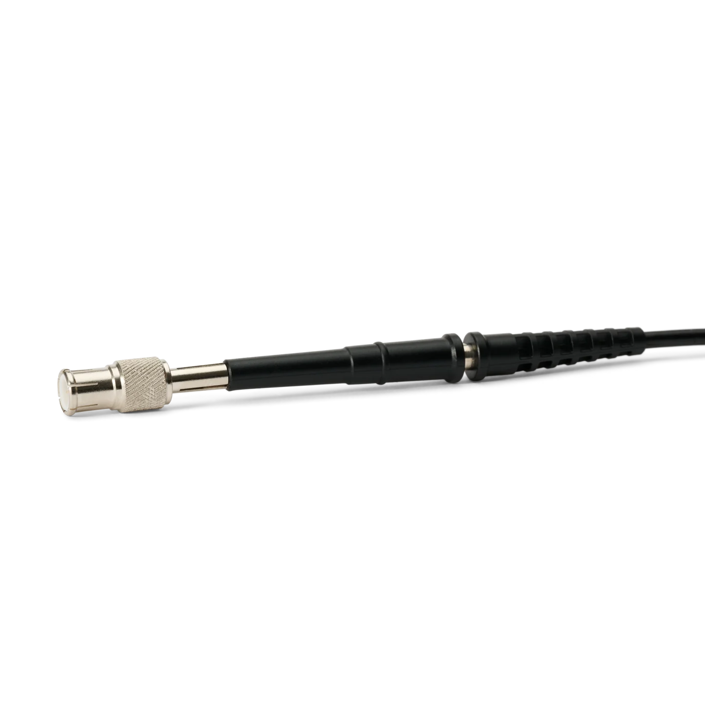 Oscilloscope probe with mounted BNC adapter, ready to connect to a BNC output (PCBITE-7003)