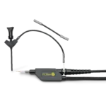 Probe in holder with airplane test hook connected to 5mm ground using dupont cable (PCBITE-7004)
