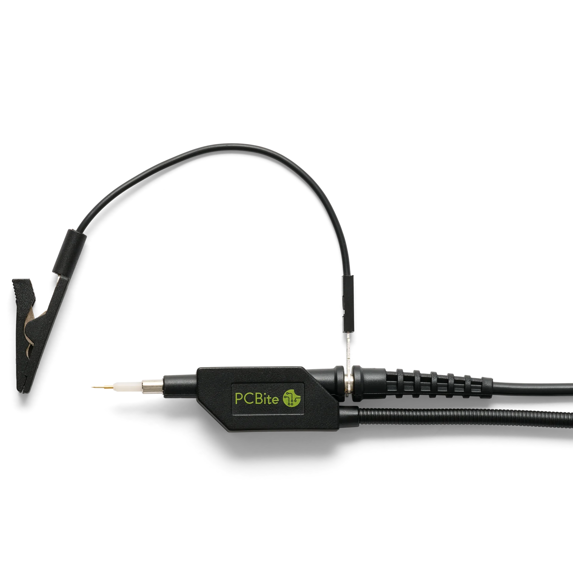Probe in holder with high quality alligator and clip connected to 5mm ground interface (PCBITE-7004)