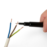 Hand showing how to connect sprung hook to wire end (PCBITE-7005)