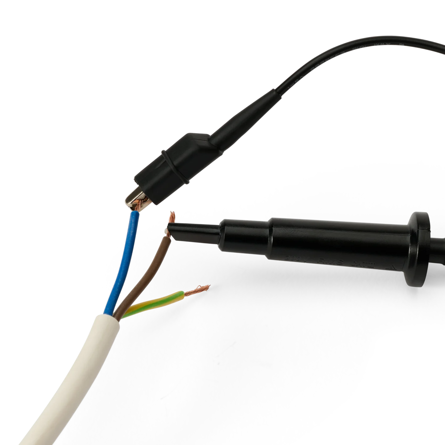 Sprung hook and ground lead with alligator clip connected to wire ends (PCBITE-7005)