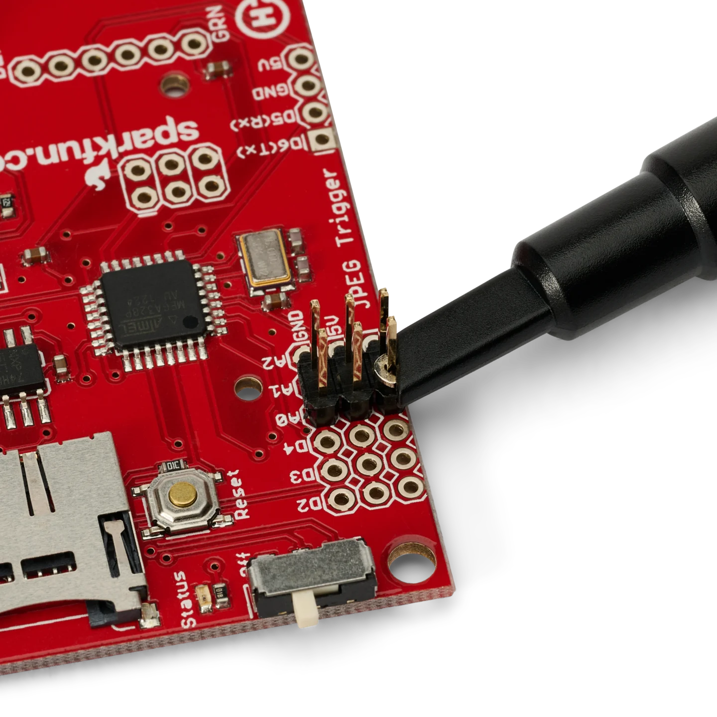 Sprung hook connected showing signal directly connected to pinheader on PCB (PCBITE-7005)