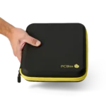 Hand holding the protective EVA case supplied with the SQG15 1.5 GHz probe (PCBITE-7009)