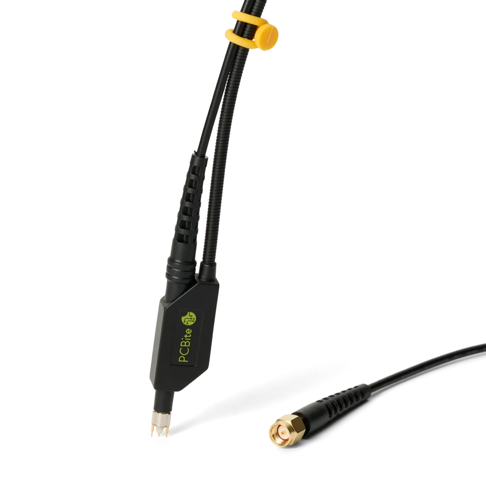 Complete single handheld SQG30 3.0 GHz probe with dual ground, SMA connector and yellow cable holders (PCBITE-7010)