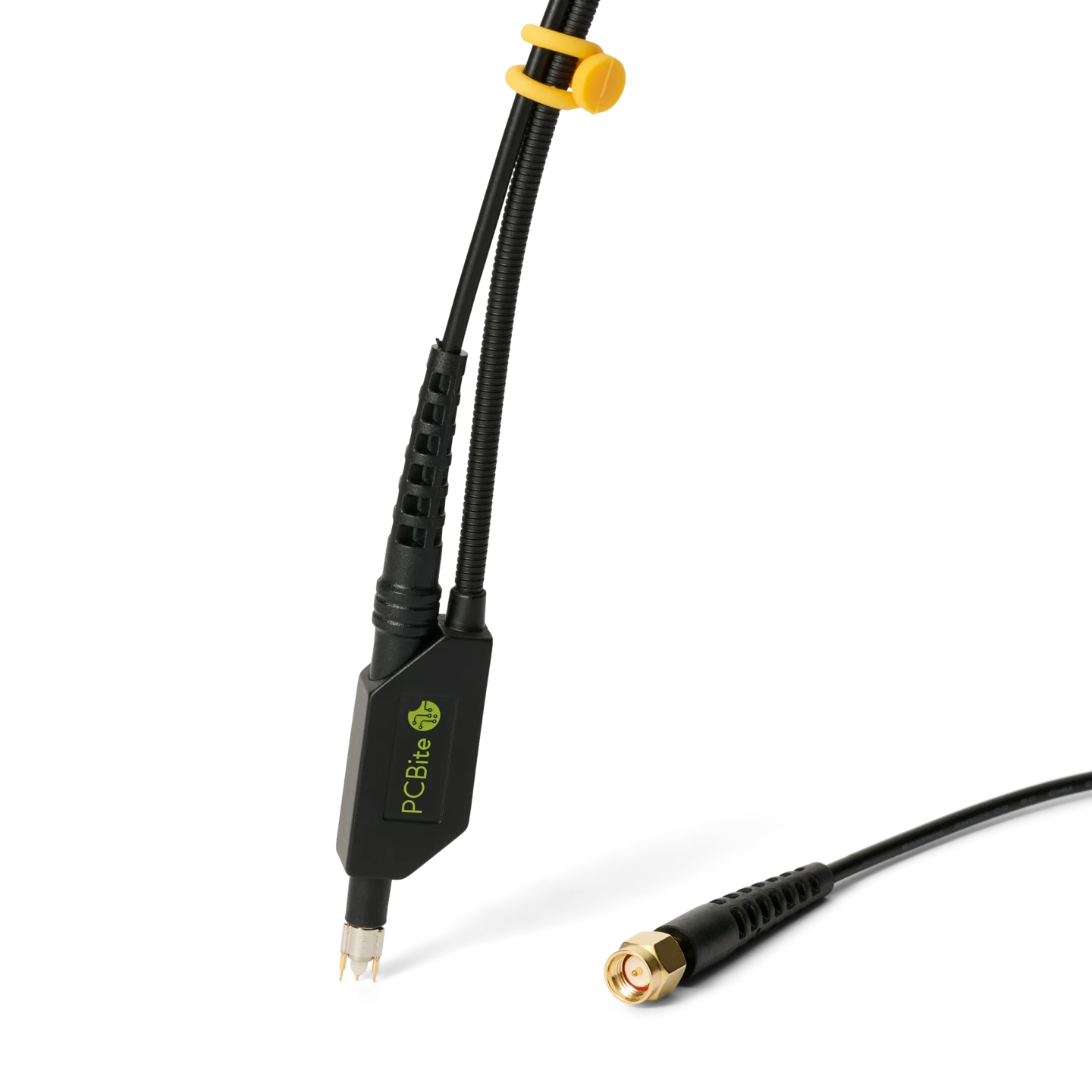 Complete single handheld SQG30 3.0 GHz probe with dual ground, SMA connector and yellow cable holders (PCBITE-7011)