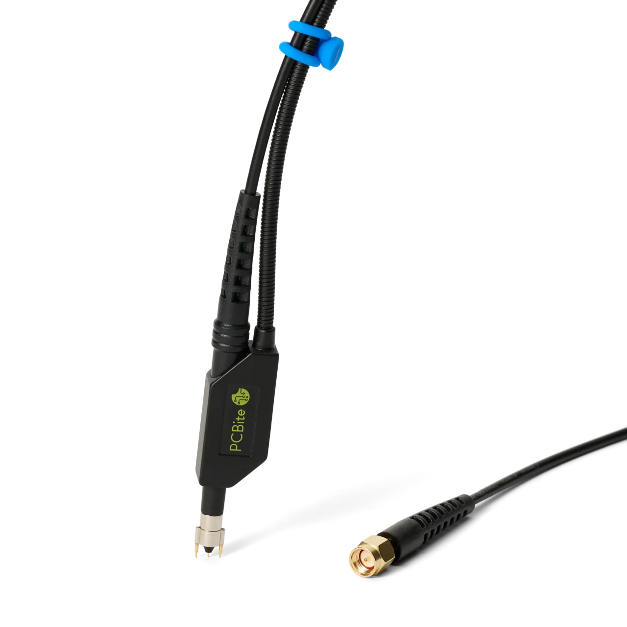 Complete single handheld SQG60 6.0 GHz probe with dual ground, SMA connector and blue cable holders (PCBITE-7012)