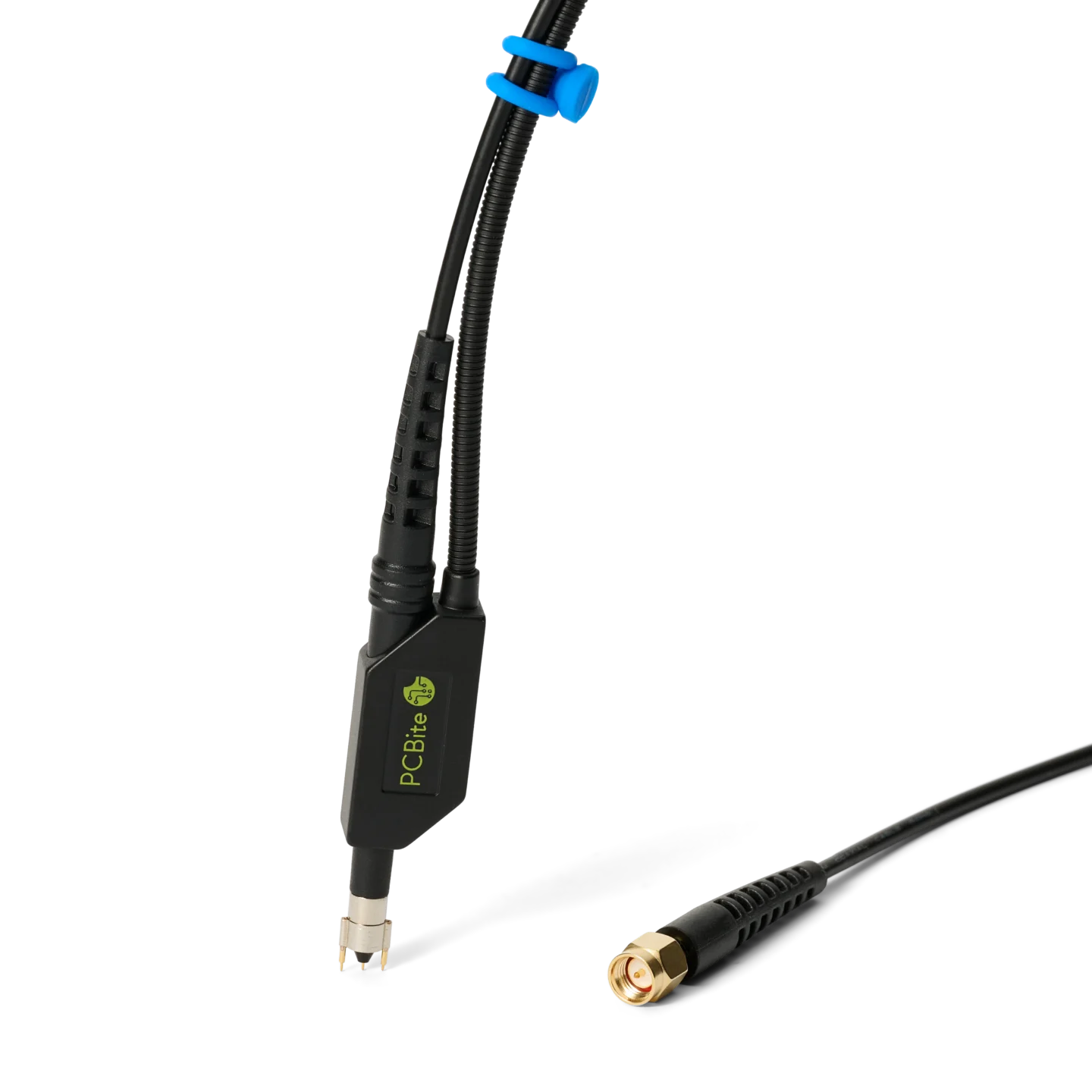 Complete single handheld SQG60 6.0 GHz probe with dual ground, SMA connector and blue cable holders (PCBITE-7012)