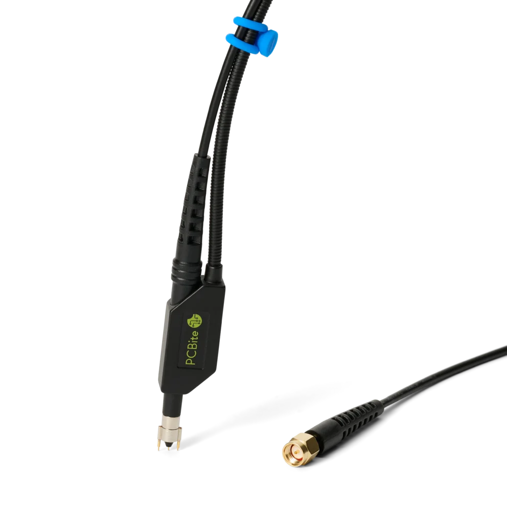 Complete single handheld SQG60 6.0 GHz probe with dual ground, SMA connector and blue cable holders (PCBITE-7012)