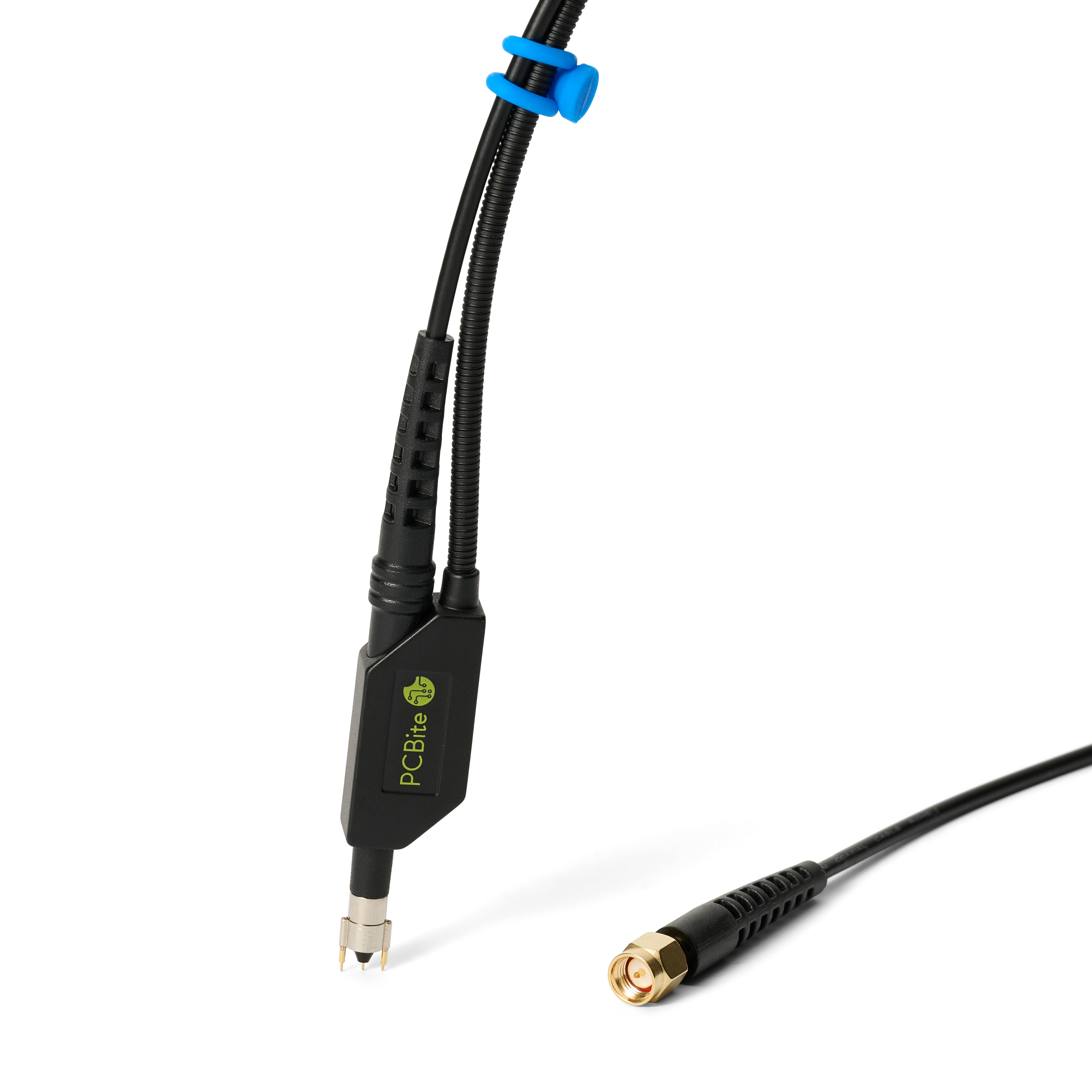Complete single handheld SQG60 6.0 GHz probe with dual ground, SMA connector and blue cable holders (PCBITE-7012)