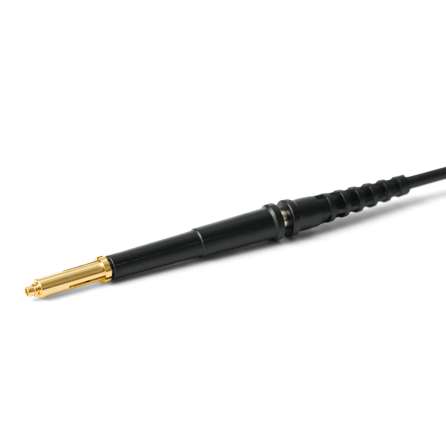 MMCX probe adapter mounted on oscilloscope probe to connect directly to an MMCX connector (PCBITE-7020)