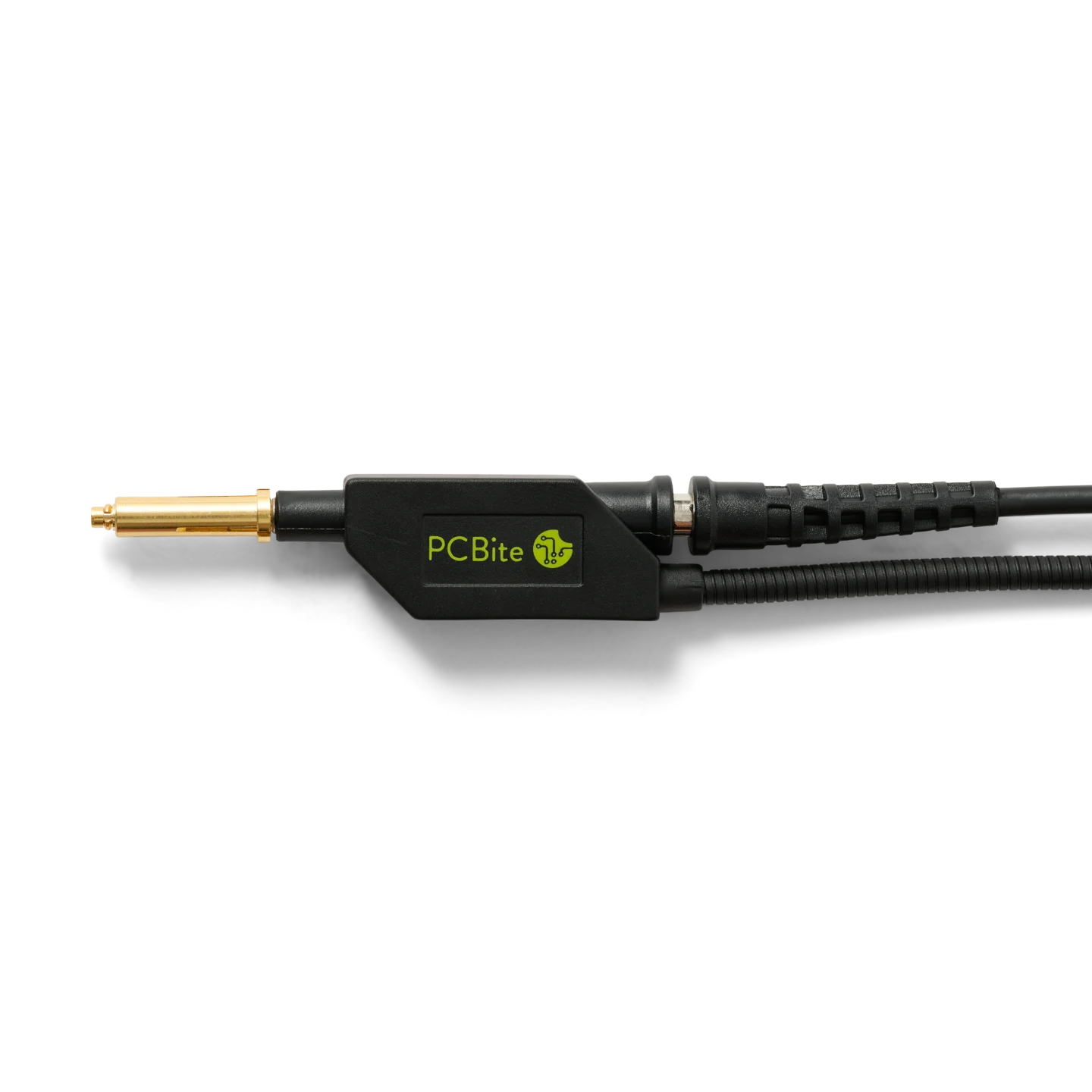MMCX adapter mounted on oscilloscope probe with probe holder for increased stability (PCBITE-7020)